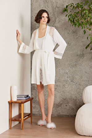 Pierre Cardin 4015 Penye Dantelli Gecelik ve Sabahlık Takım