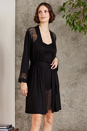 Pierre Cardin 4015 Penye Dantelli Gecelik ve Sabahlık Takım