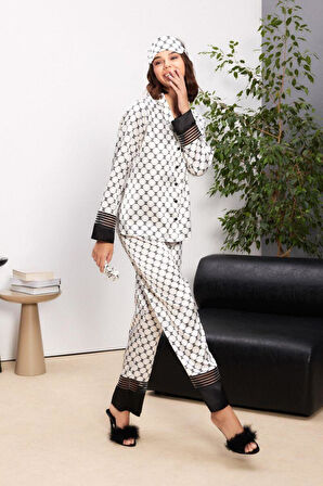 Pierre Cardin Kadın Önden Düğmeli Biyeli Saten Pijama Takımı