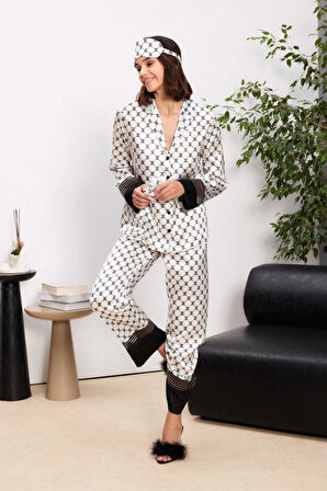 Pierre Cardin 1300 Büyük Beden Kadın Biyeli Saten Pijama Takımı