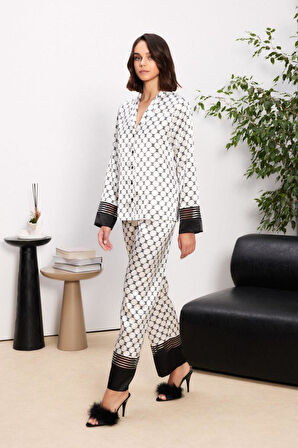 Pierre Cardin 1300 Büyük Beden Kadın Biyeli Saten Pijama Takımı