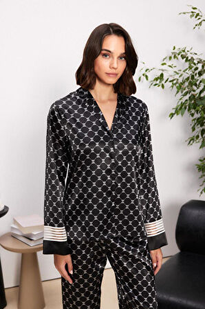 Pierre Cardin Kadın Saten Önden Düğmeli Uzun Kollu Toka Hediyeli Pijama Takım