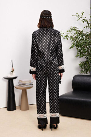 Pierre Cardin Kadın Saten Önden Düğmeli Uzun Kollu Toka Hediyeli Pijama Takım