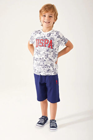 U.S. Polo Assn 1356 Garson Flowered Details Erkek Çocuk Bermuda Takım