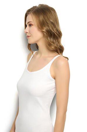 Jiber 528 Kadın Pamuklu Likralı Kalın Geniş Askılı Atlet