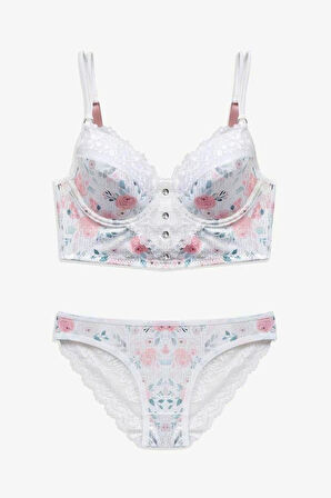 Gd Goldoremi 80311 Kadın Işıltılı Desenli Düğmeli Dantel Detaylı Büstiyer Takım