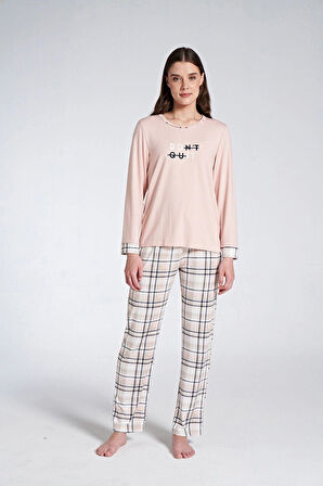Gd Goldoremi 1732 Don't Quıt Kadın Ekoseli Uzun Kollu Pijama Takım