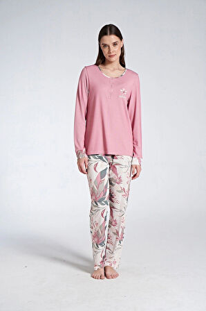 Gd Goldoremi 1742 Kadın Melisa Kumaş Desenli Uzun Kollu Pijama Takım