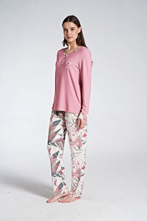 Gd Goldoremi 1742 Kadın Melisa Kumaş Desenli Uzun Kollu Pijama Takım