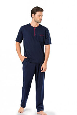 Pierre Cardin 5370 Erkek Kutulu Damat Çeyizlik Penye 3'lü Şortlu Lacivert Pijama Takımı