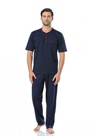 Pierre Cardin 5370 Erkek Kutulu Damat Çeyizlik Penye 3'lü Şortlu Lacivert Pijama Takımı