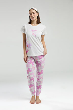 Roly Poly Dreams Are Meant To Fly Kadın Beyaz Kısa Kol Pijama Takım