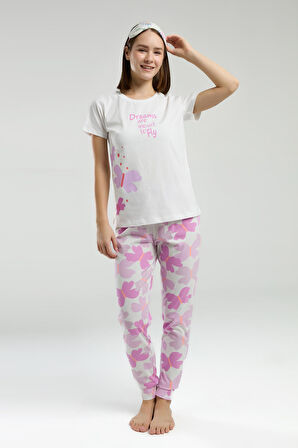 Roly Poly Dreams Are Meant To Fly Kadın Beyaz Kısa Kol Pijama Takım