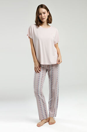 Pierre Cardin Kadın Bisiklet Yaka Kısa Kol Desenli Pijama Takım