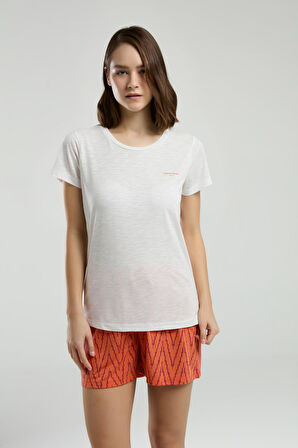 Pierre Cardin Kadın Beyaz Bisiklet Yaka Kısa Kol Şortlu Pijama Takım