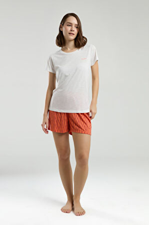 Pierre Cardin Kadın Beyaz Bisiklet Yaka Kısa Kol Şortlu Pijama Takım