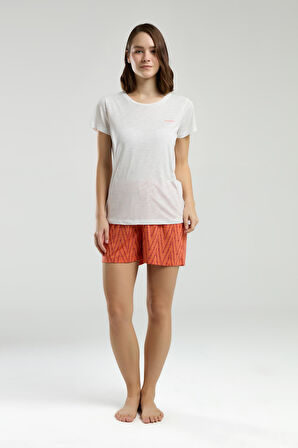 Pierre Cardin Kadın Beyaz Bisiklet Yaka Kısa Kol Şortlu Pijama Takım