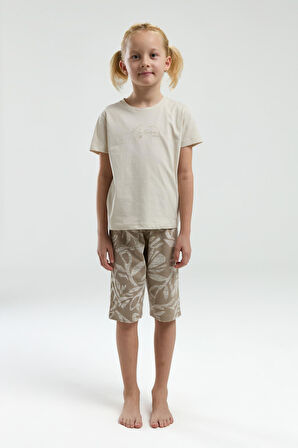 Arnetta 3301 Nature Lover Kız Çocuk Bisiklet Yaka Kısa Kol Kapri Pijama Takım