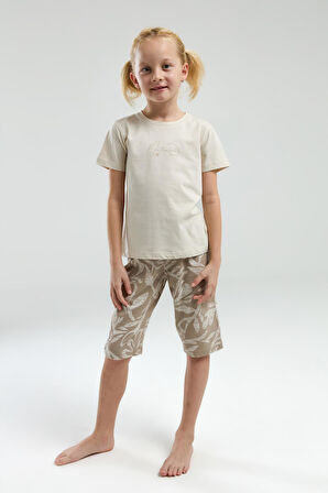 Arnetta 3301 Nature Lover Kız Çocuk Bisiklet Yaka Kısa Kol Kapri Pijama Takım