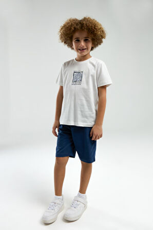 Arnetta 3304 Erkek Çocuk Beyaz Kısa Kollu Şortlu Bermuda Pijama Takım