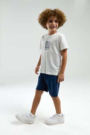 Arnetta 3304 Erkek Çocuk Beyaz Kısa Kollu Şortlu Bermuda Pijama Takım