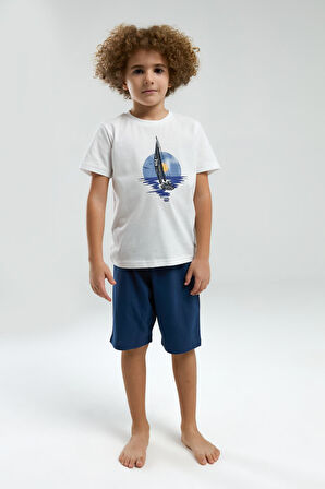 Arnetta Garson Erkek Çocuk Desenli Bisiklet Yaka Kısa Kol Pijama Takım