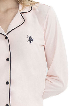 U.S. Polo Assn. Kadın Patlı Yaka Boydan Düğmeli Modal Pamuk Uzun Kol Pijama Takım