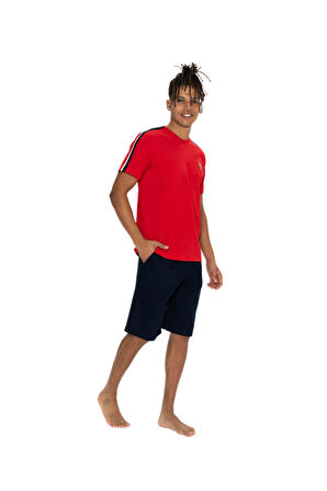 U.S. Polo Assn. 18868 Erkek Kırmızı Bisiklet Yaka Şortlu Pijama Takım