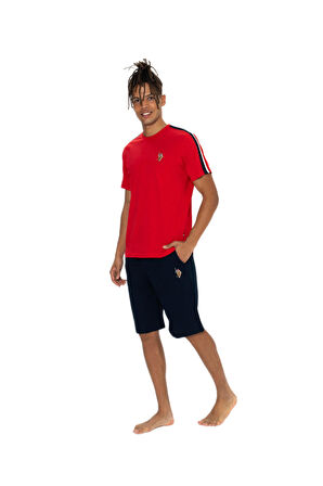 U.S. Polo Assn. 18868 Erkek Kırmızı Bisiklet Yaka Şortlu Pijama Takım