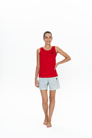 U.S. Polo Assn. 20061 Kadın Kalın Askılı Kalpli Şort Pijama Takım