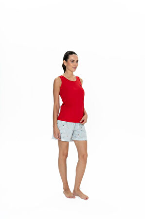 U.S. Polo Assn. 20061 Kadın Kalın Askılı Kalpli Şort Pijama Takım