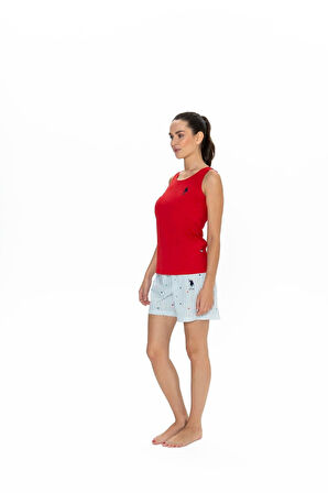 U.S. Polo Assn. 20061 Kadın Kalın Askılı Kalpli Şort Pijama Takım