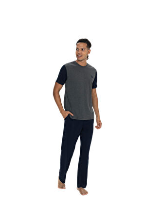 U.S. Polo Assn. 18898 Erkek Antrasit Bisiklet Yaka Kısa Kollu Cepli Pijama Takım