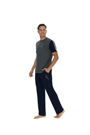 U.S. Polo Assn. 18898 Erkek Antrasit Bisiklet Yaka Kısa Kollu Cepli Pijama Takım