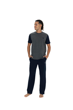 U.S. Polo Assn. 18898 Erkek Antrasit Bisiklet Yaka Kısa Kollu Cepli Pijama Takım