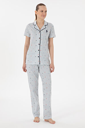 U.S. Polo Assn. Kadın Önden Düğmeli Boydan Patlı Kısa Kol Pijama Takım