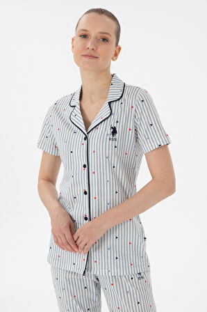 U.S. Polo Assn. Kadın Önden Düğmeli Boydan Patlı Kısa Kol Pijama Takım