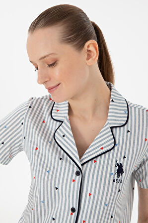 U.S. Polo Assn. Kadın Önden Düğmeli Boydan Patlı Kısa Kol Pijama Takım