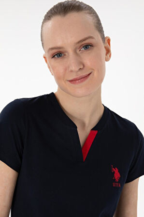 U.S. Polo Assn. Kadın V Yaka Yarım Kollu Patlı Çizgili Pijama Takım