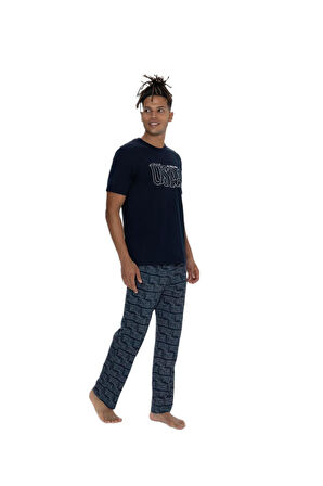 U.S. Polo Assn. 18903 Erkek Bisiklet Yaka Kısa Kol 3'lü Şortlu-Uzun Pijama Takım