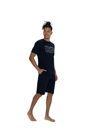 U.S. Polo Assn. 18903 Erkek Bisiklet Yaka Kısa Kol 3'lü Şortlu-Uzun Pijama Takım