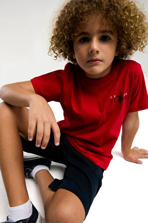 U.S. Polo Assn. Erkek Çocuk Sırt Yazılı Kırmızı Şortlu Bermuda Pijama Takım