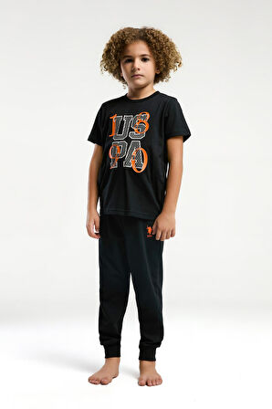 U.S. Polo Assn. Garson Erkek Çocuk Siyah Kısa Kol Paça Lastikli Pijama Takım