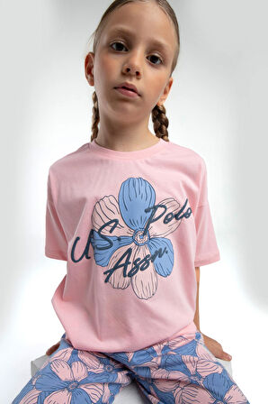 U.S. Polo Assn. Kız Çocuk Somon Kısa Kol Paça Lastikli Pijama Takım