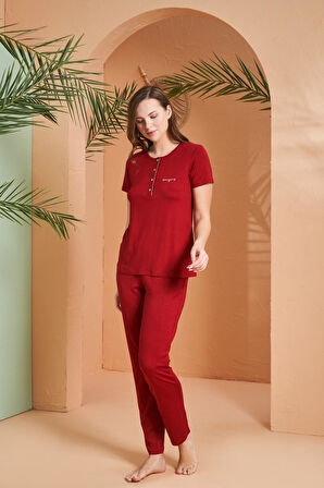 Pjs 27068 Dreaming Kadın Gold Detaylı Yaka Düğmeli Kısa Kol Pijama Takım