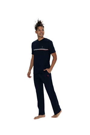 U.S. Polo Assn. Büyük Beden Erkek Lacivert Kısa Kollu Pijama Takım