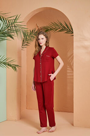 Pjs 27069 Dreaming Kadın Gold Detaylı Boydan Düğmeli Kısa Kollu Pijama Takım