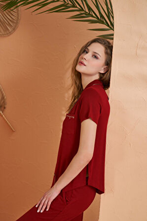 Pjs 27069 Dreaming Kadın Gold Detaylı Boydan Düğmeli Kısa Kollu Pijama Takım