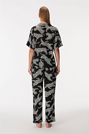 Anıl Zebra Kadın Kısa Kollu Önden Düğmeli Gömlek Pijama Takım