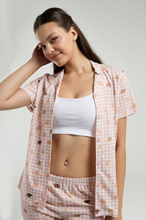 Roly Poly Kadın Gömlek Yaka Önden Düğmeli Kısa Kol Pijama Takım